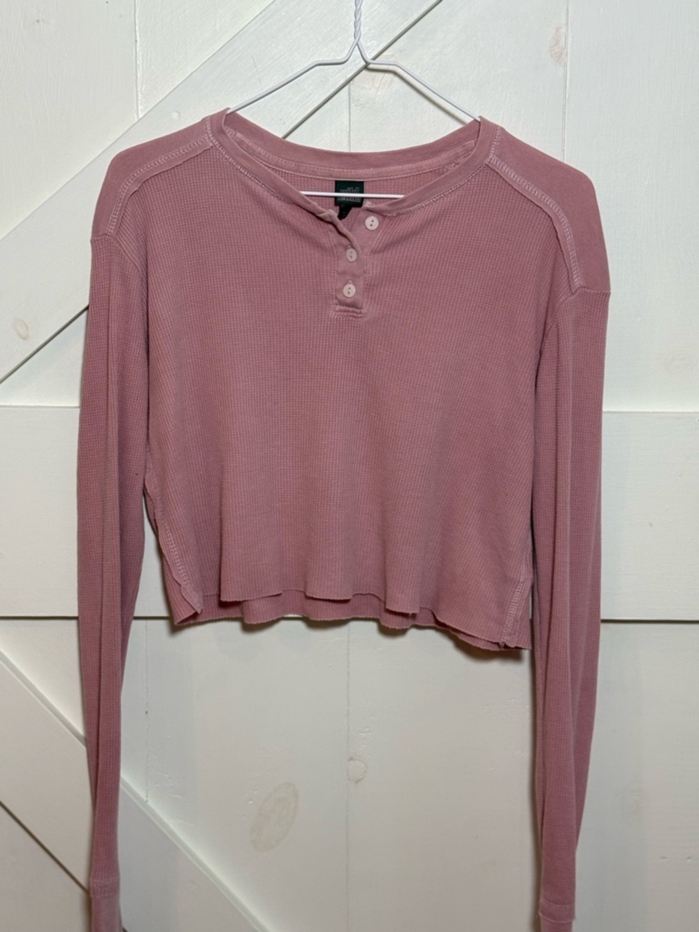 Wild Fable Pink Waffle Knit Thermal Henley Cropped Long Sleeve Small